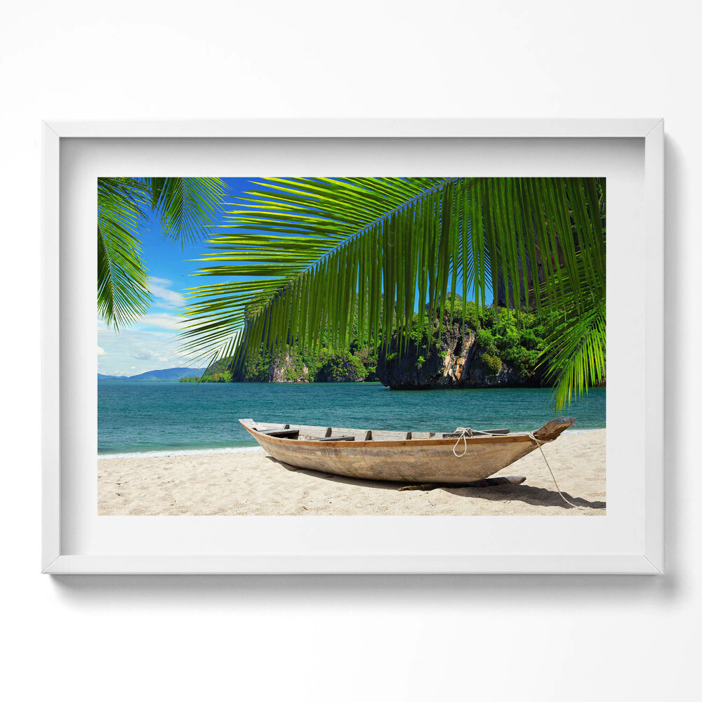 Kép keretben Tengerparti táj csónak pálmafák