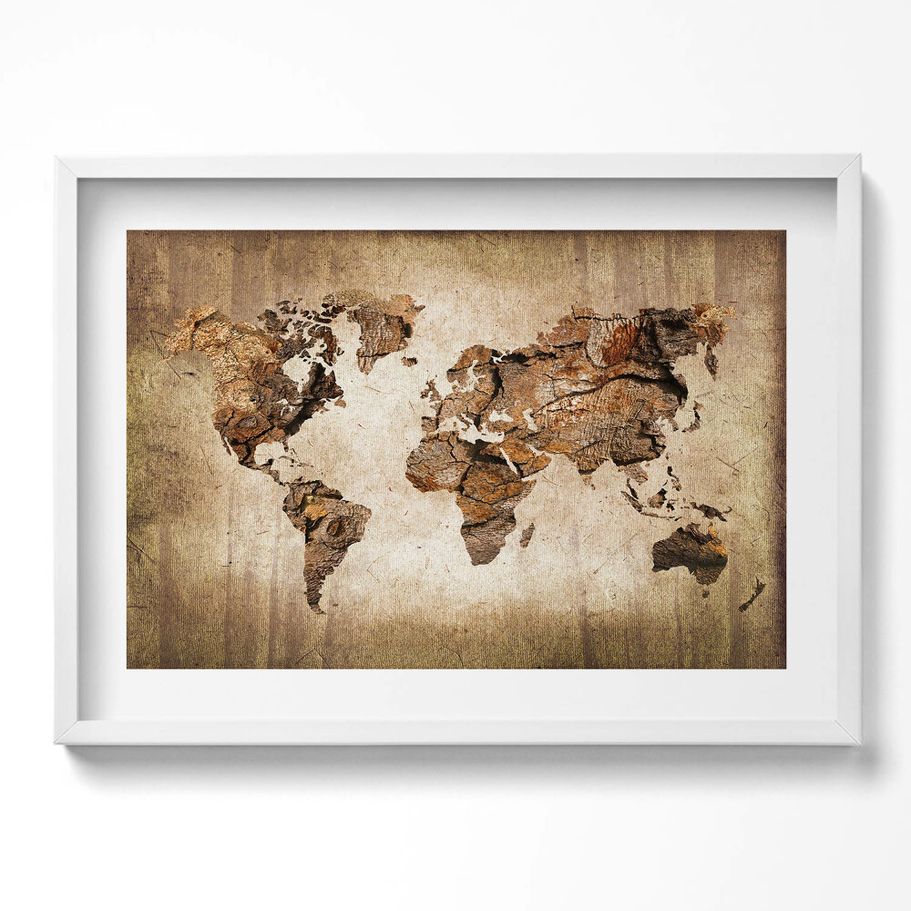 Kép keretben Koptatott világ térkép