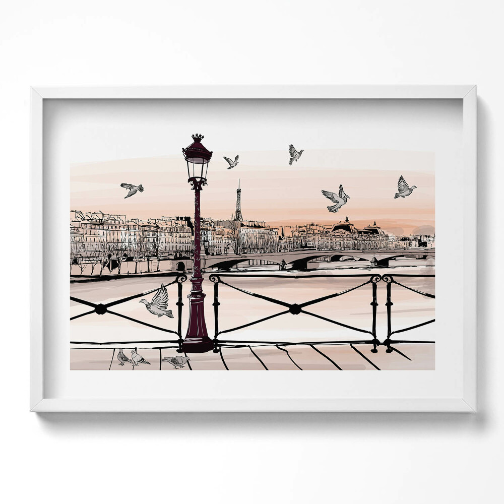Kép keretben Párizsi táj Eiffel-torony madarak
