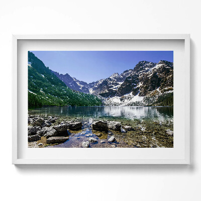 Kép keretben Hegyek és tükörsimára lapított tó