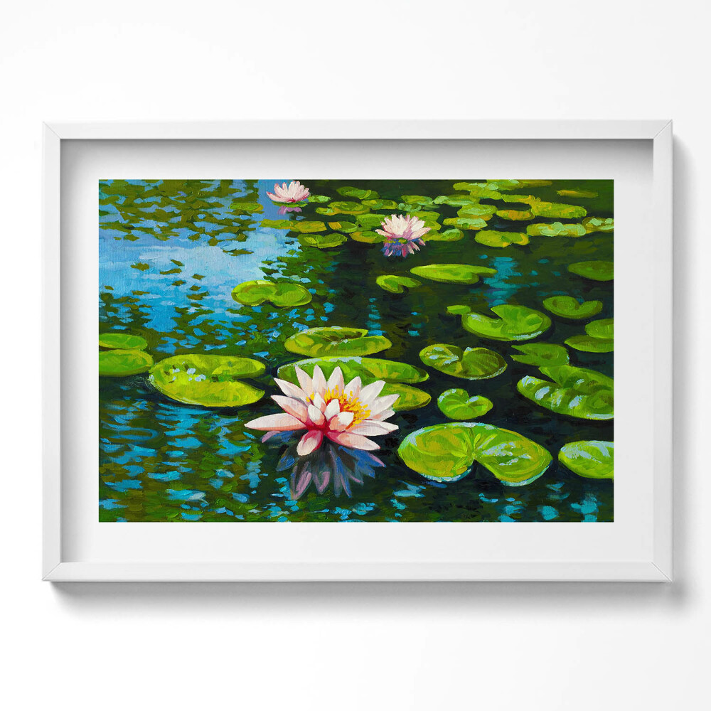 Kép keretben Tavi liliomok vízfelületen