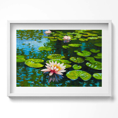 Kép keretben Tavi liliomok vízfelületen