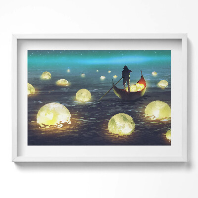 Kép keretben Férfi csónakban világító gömbökkel