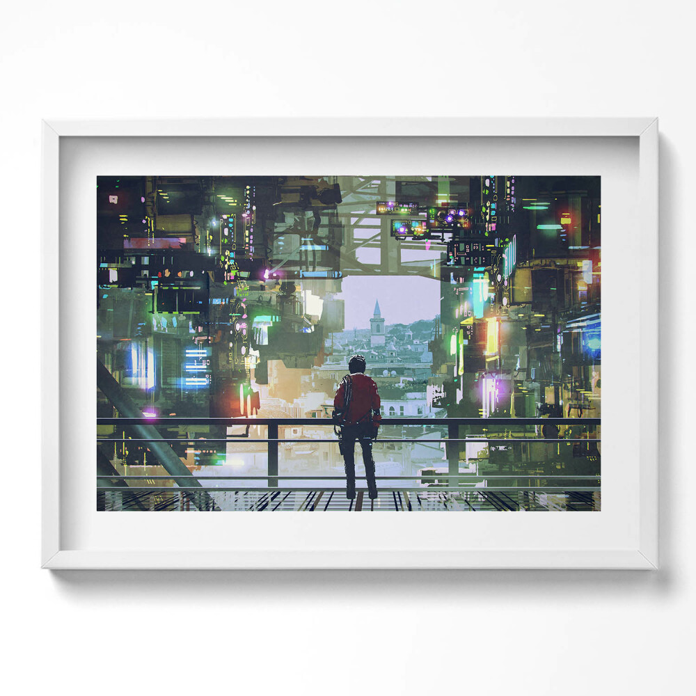 Kép keretben Futurista városi táj emberi sziluett