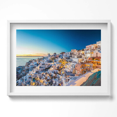 Kép keretben Fehér házak kék kupolák naplemente
