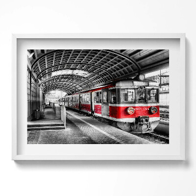 Kép keretben Vörös villamos egy állomáson