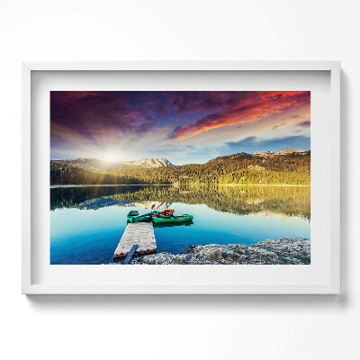 Kép keretben Tó csónakok naplemente