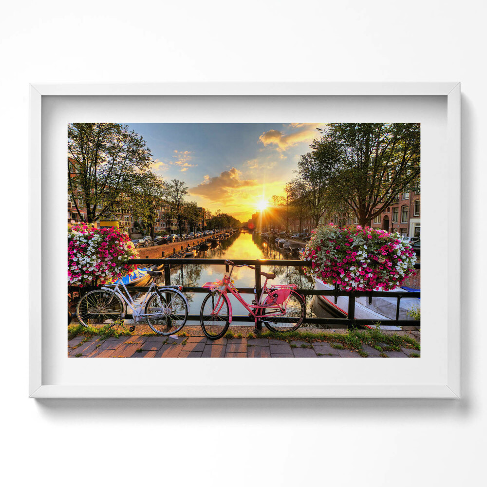Kép keretben Naplemente és rózsaszín kerékpár