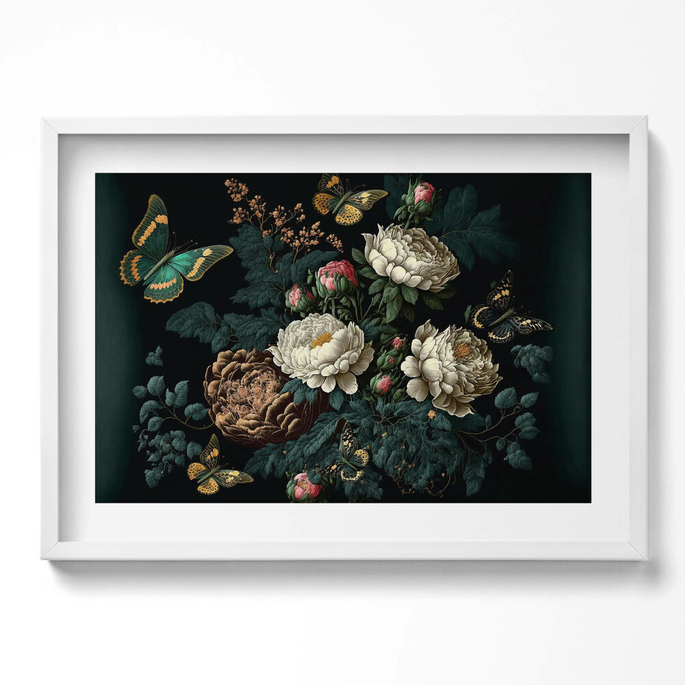Kép keretben Virágok és lepkék kompozíciója