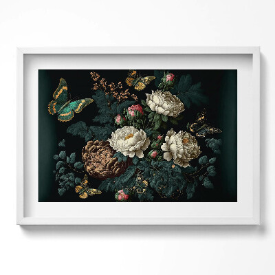 Kép keretben Virágok és lepkék kompozíciója