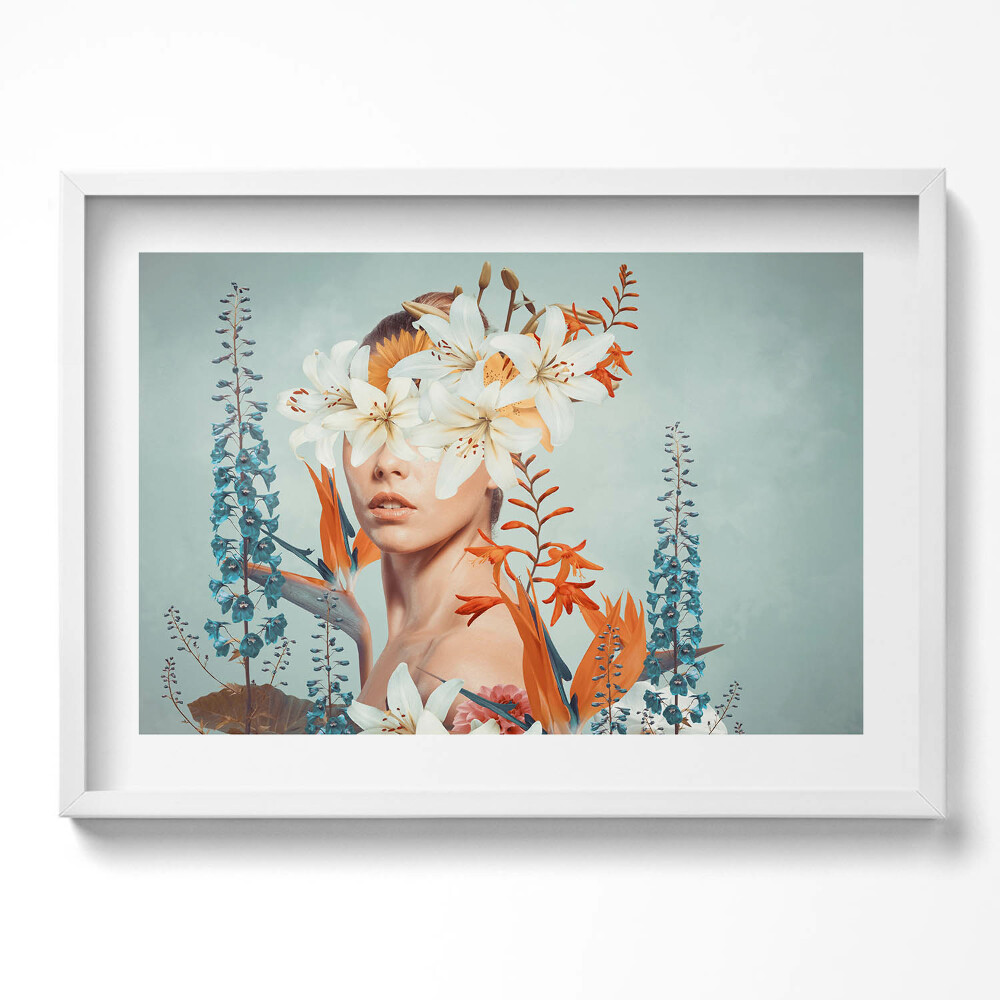 Kép keretben Virágokkal díszített női portré