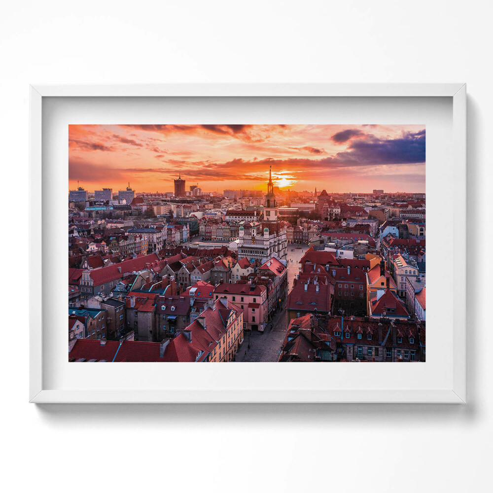 Kép keretben Naplemente városi tájképe