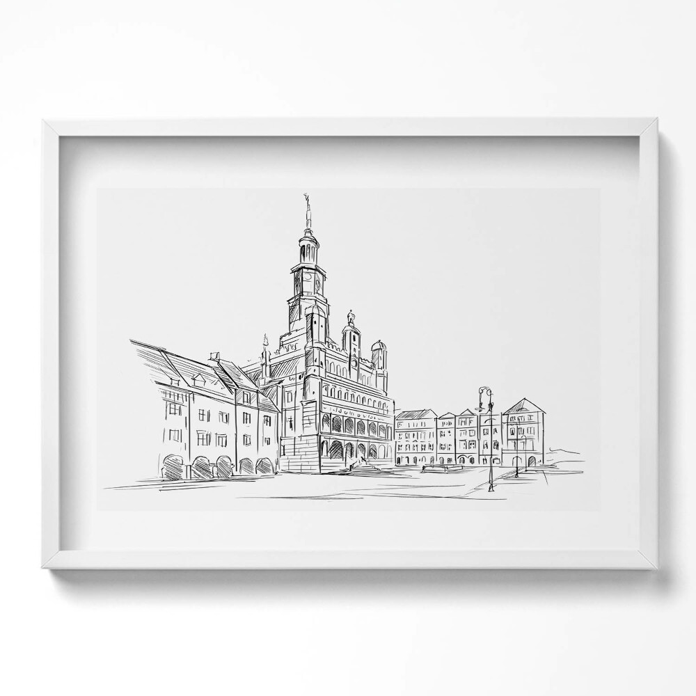 Kép keretben Városi épület torony kontúrok