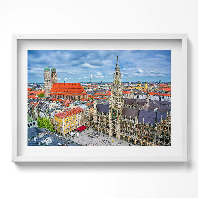 Kép keretben München városképe neogótikus épület