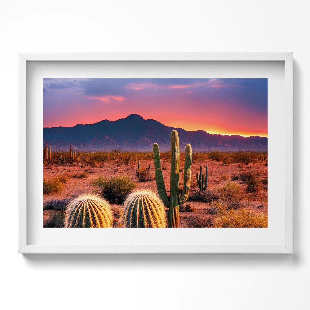 Kép keretben Sivatagi táj kaktuszok naplemente