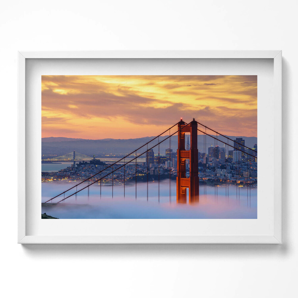 Kép keretben Aranyló naplemente Golden Gate híd