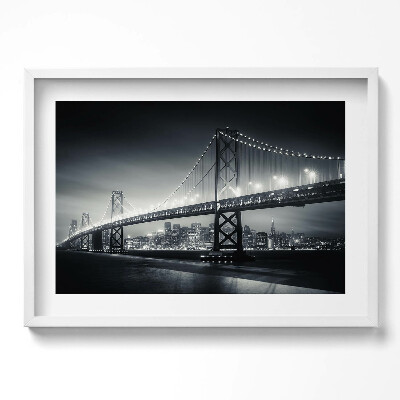 Kép keretben Fekete-fehér híd város háttérrel