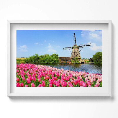 Kép keretben Tavaszi virágok és szélmalom