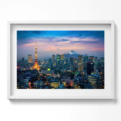 Kép keretben Fujijama hegy és városi táj
