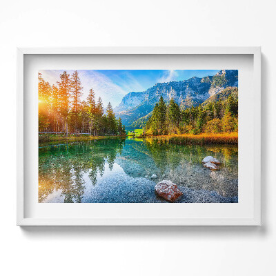 Kép keretben Tó hegyek fák tükröződés