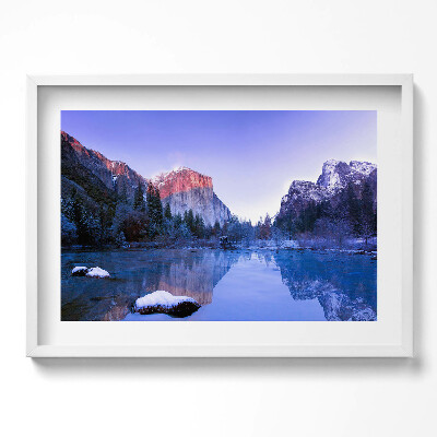 Kép keretben Hegyek tó naplemente