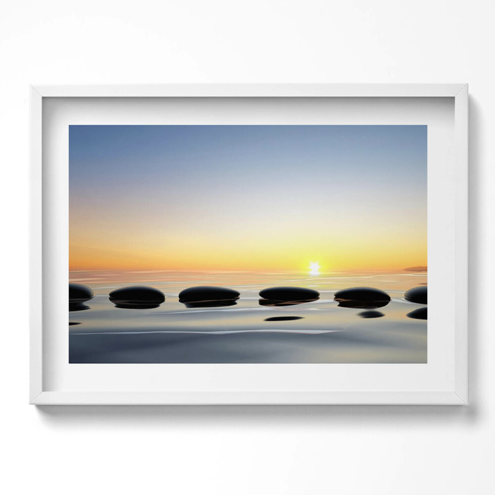 Kép keretben Csendes vízfelszín naplemente