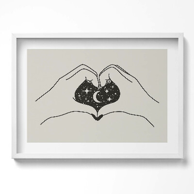 Kép keretben Csillagos égbolt és hold szív alakban