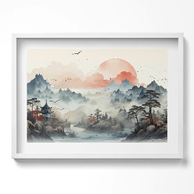 Kép keretben Hegyek tó naplemente keleti táj