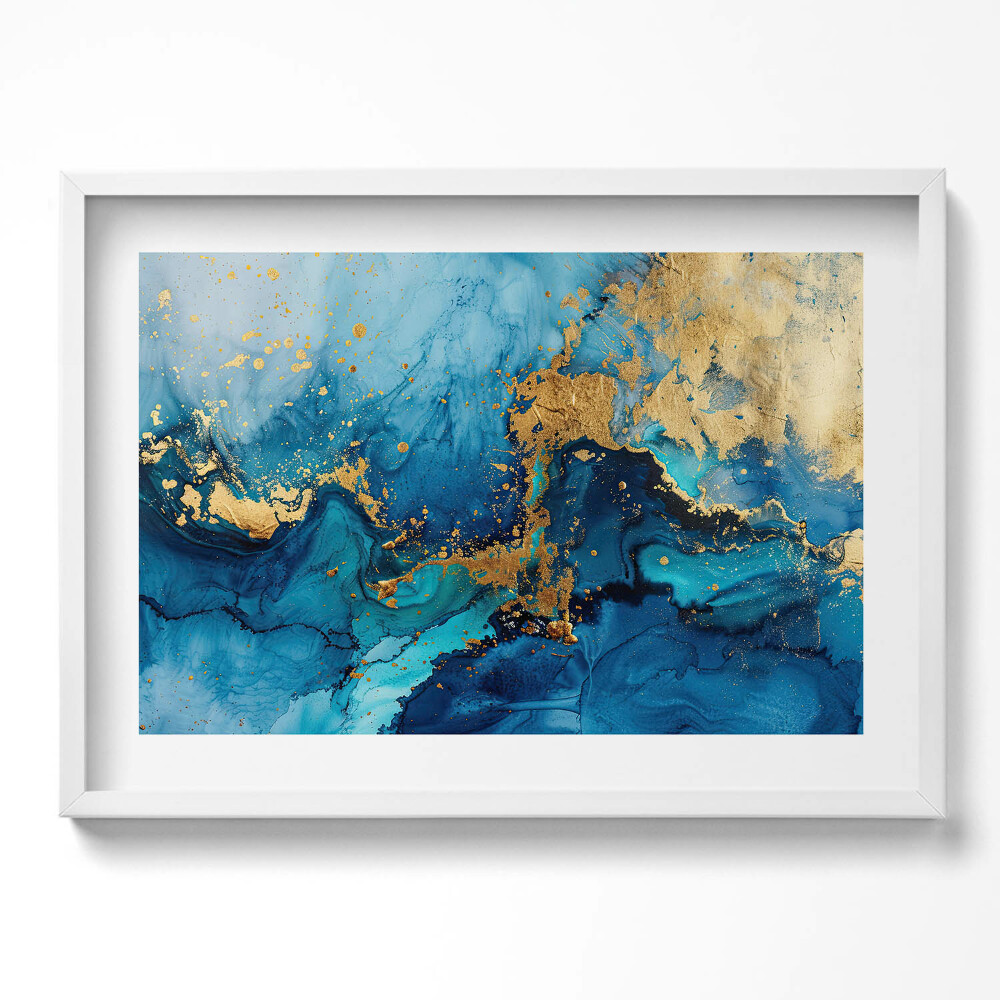 Kép keretben Absztrakt kék és arany mintázat