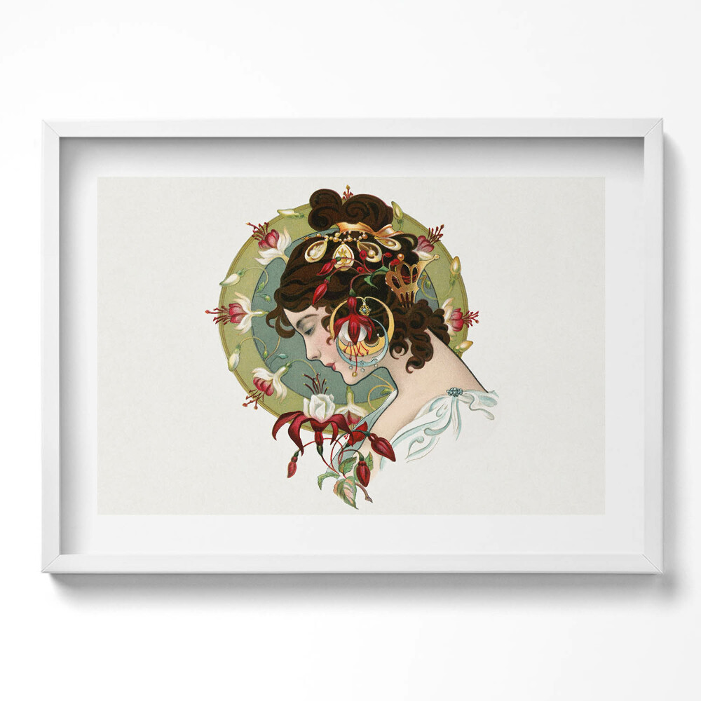 Kép keretben Női portré virágokkal