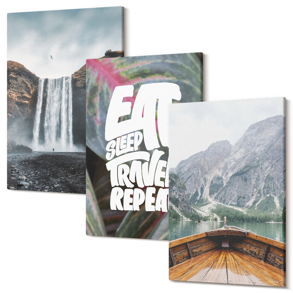 Kép szett triptichon Vízesés hegyek utazási természet csónak és a növényzet