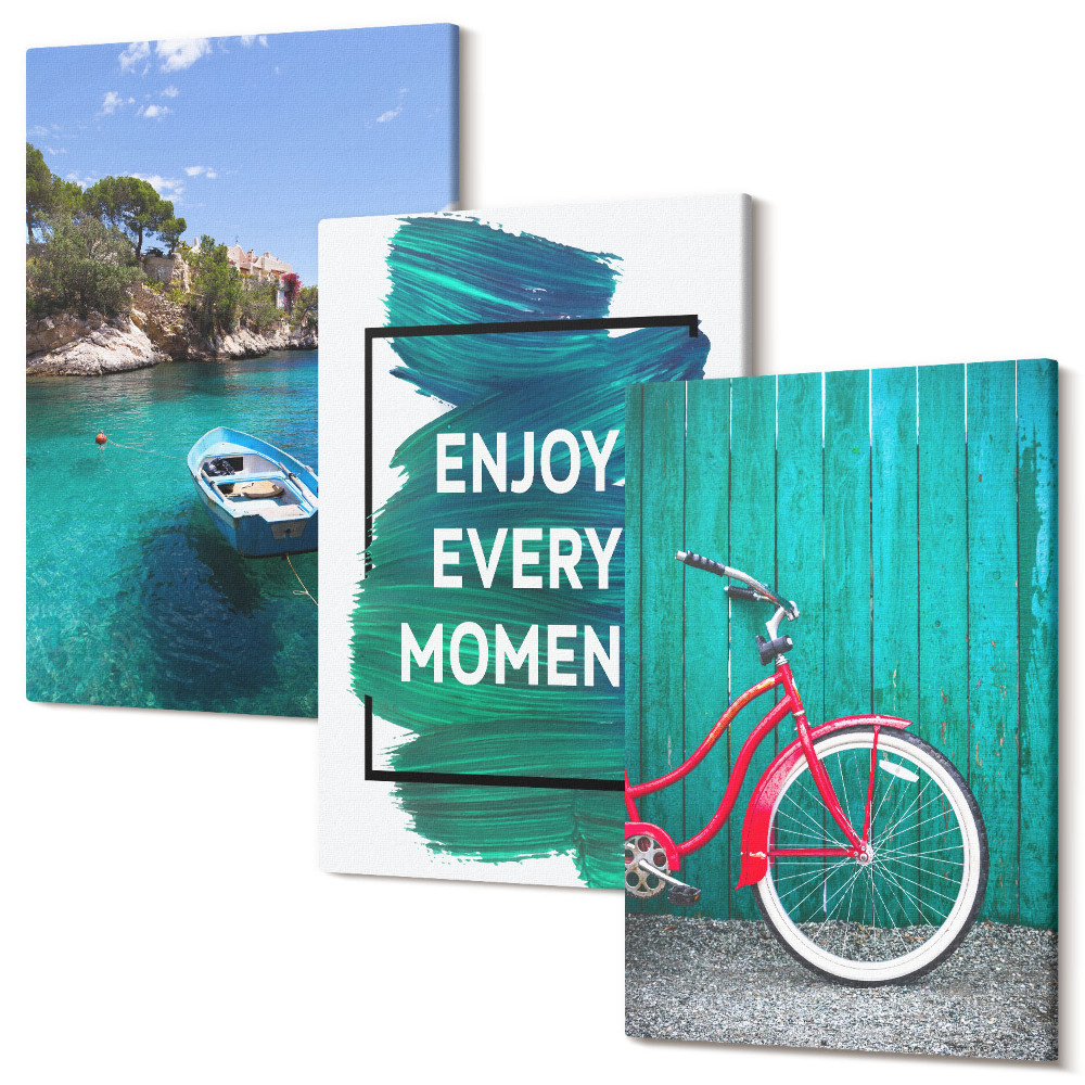 Kép szett triptichon Tengerre néző hajó kerékpár inspiráló felirattal