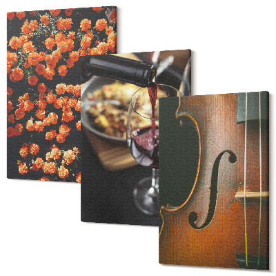 Kép szett triptichon Vintage romantikus virágok bor és hegedű