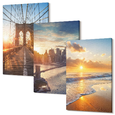 Kép szett triptichon Hidak és naplementék a városi tájon