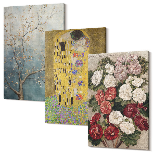 Falikép szett triptichon Virágok és fák Gustav Klimt A csók című művében