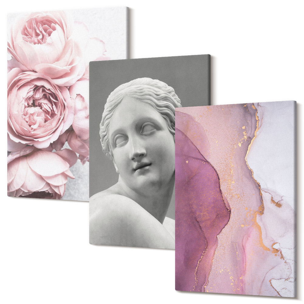 Falikép szett triptichon Romantikus bazsarózsa szobor egy nő absztrakt