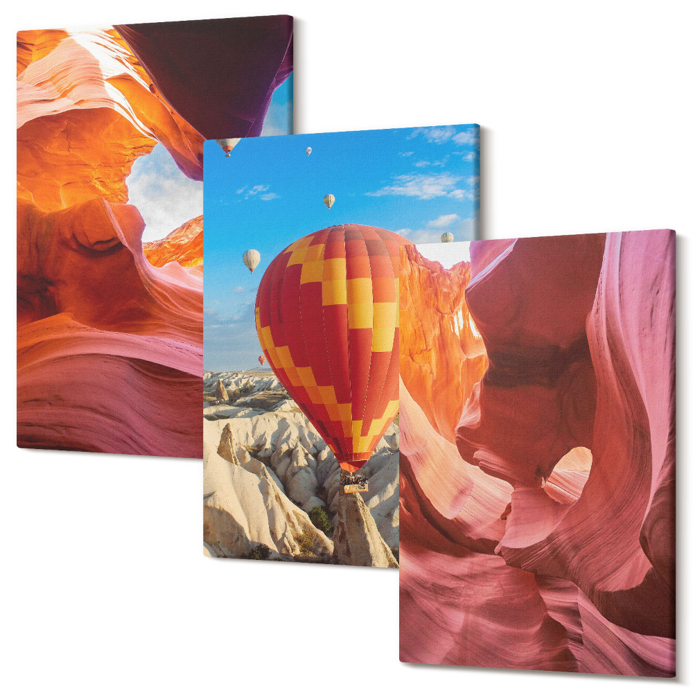 Háromrészes vászonkép szett Sivatagi szurdokok tájai és egy léggömbrepülés