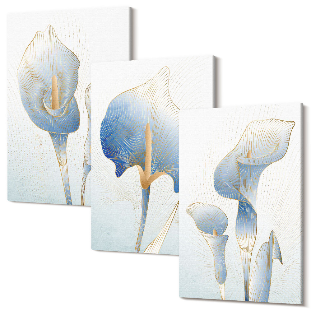 Háromrészes vászonkép szett Finom kék virágok világos háttéren