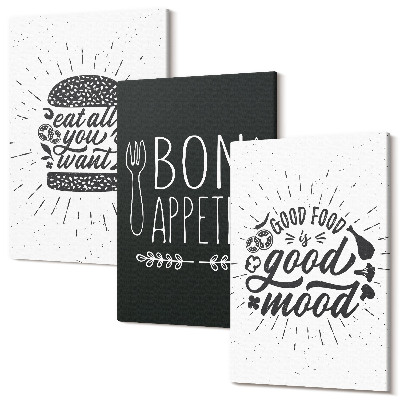 Kép szett triptichon Grafika ételekkel és kulináris szlogenekkel