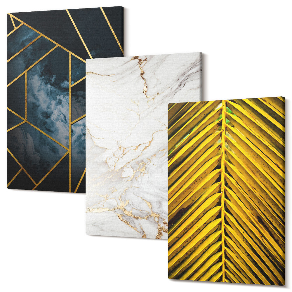 Háromrészes vászonkép szett Modern geometrikus minták és természetes növényi motívumok