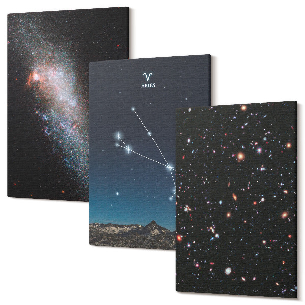 Falikép szett triptichon Galaxisok kozmikus tájai és a Kos állatöv csillagképei