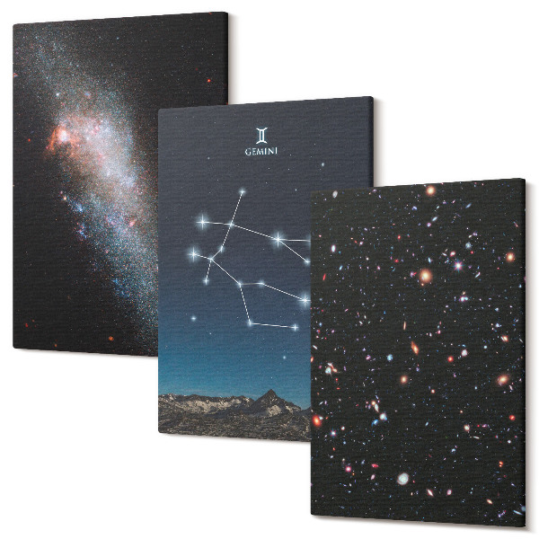 Háromrészes vászonkép szett Ikrek állatöv jel galaxis űr csillagok