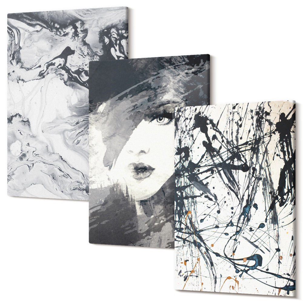 Háromrészes vászonkép szett Absztrakt minták fekete-fehér árnyalatokban