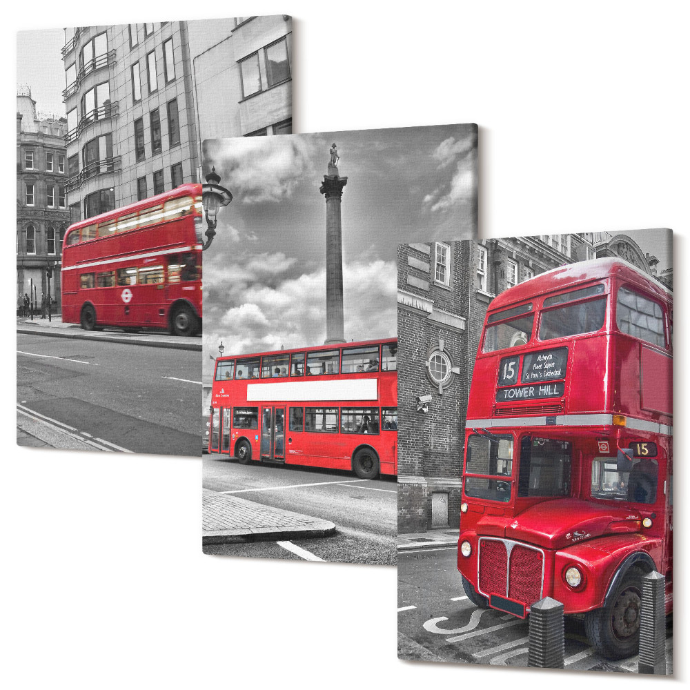 Falikép szett triptichon Piros buszok London városi táján