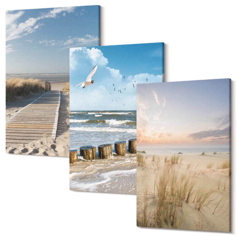 Kép szett triptichon Strand homokkal, hullámokkal, égbolttal és repülés közben