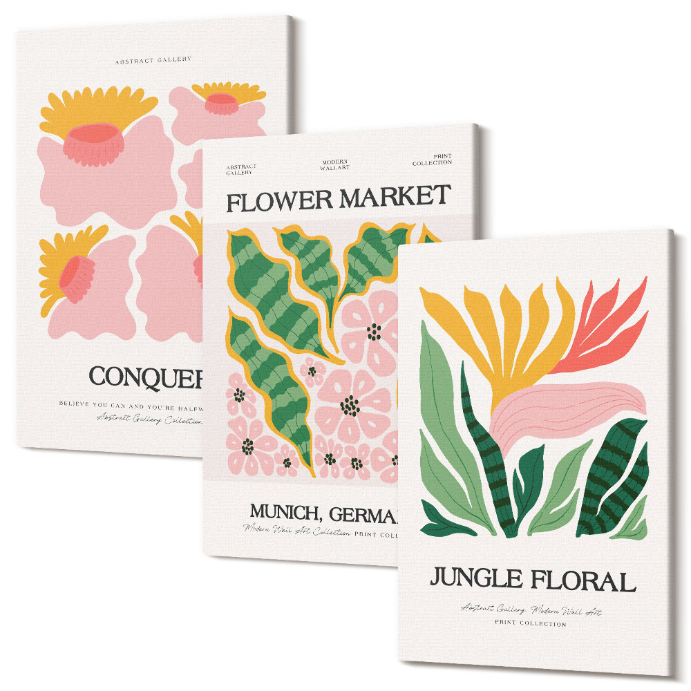 Kép szett triptichon Virágok és levelek modern stílusú plakátok