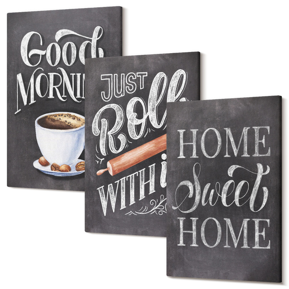 Falikép szett triptichon Otthoni konyha témák tábla feliratok