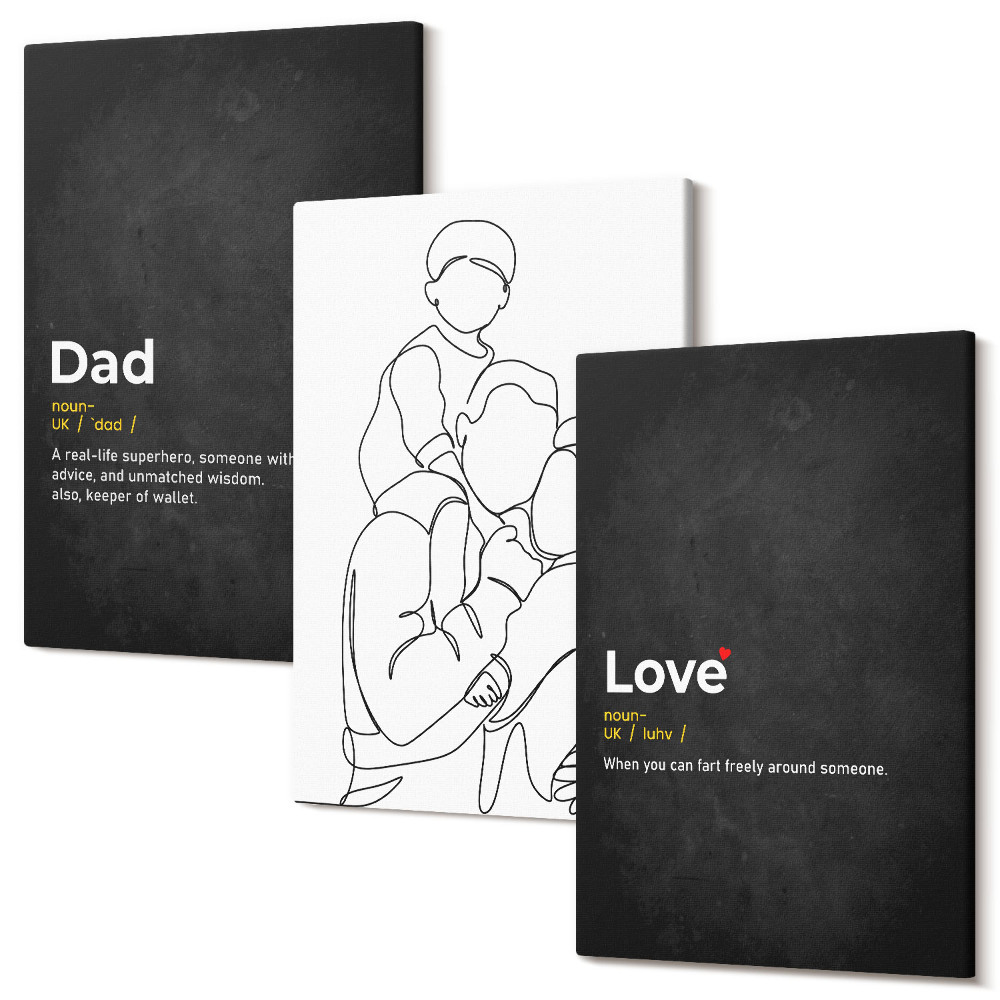 Háromrészes vászonkép szett Családi vonalrajz a szerelem és az apaság definícióival