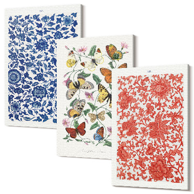 Kép szett triptichon Vintage virágok pillangók és díszek poszterek