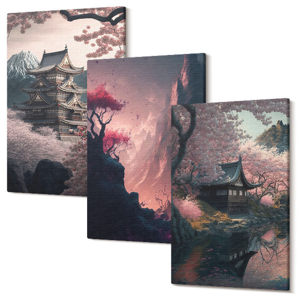 Kép szett triptichon Fantasy tájak a japán hegyi tájakról